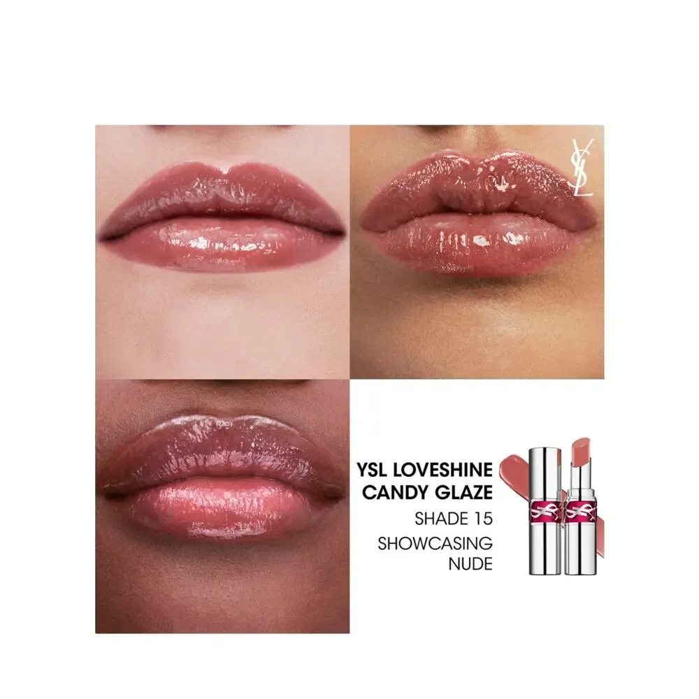 YSL Candy Glaze Lip Gloss Stick 15 Showcase Nude Luxury High Shine Hydrating NIB